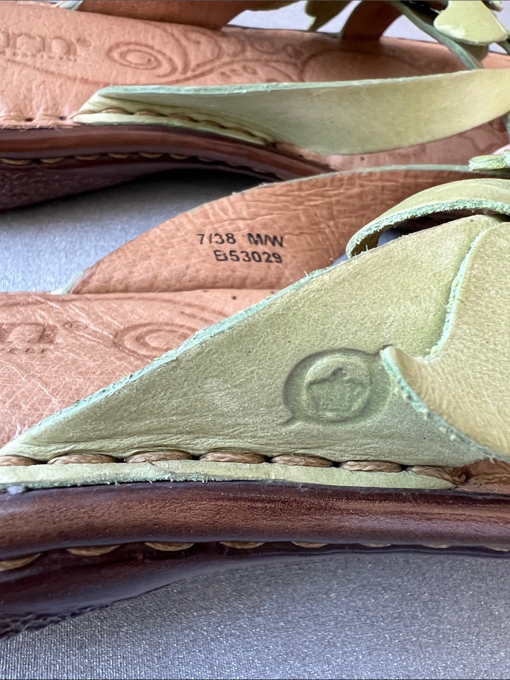 Born | Lime Green Floral Leather Slide Sandals - Picture 4 of 16